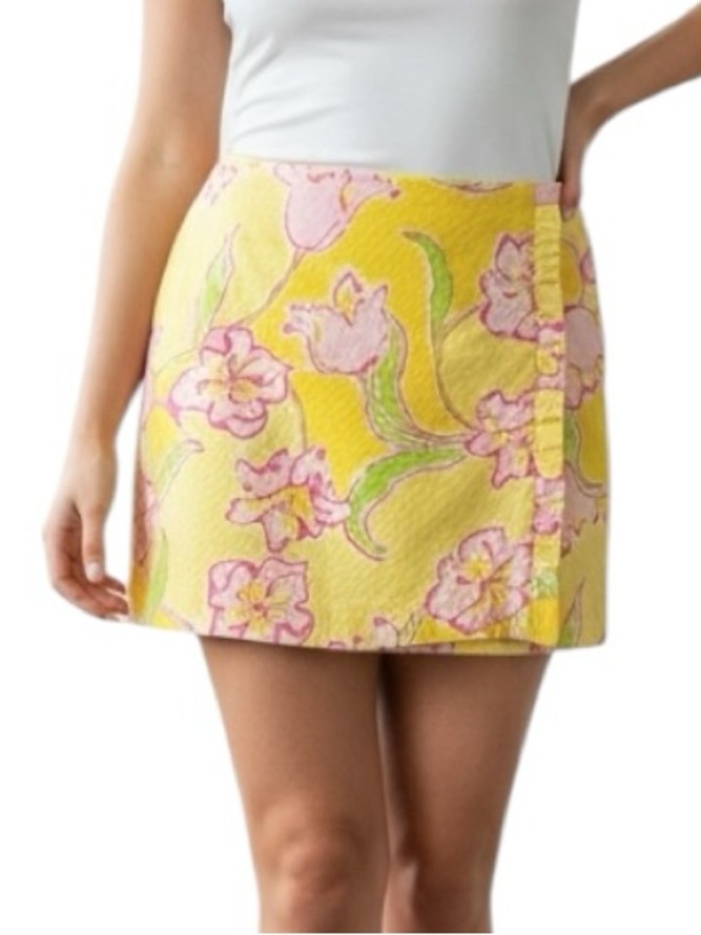 Lilly Pulitzer Callie Mini Skirt Hotty Yellow Day Lilly Floral Cotton Size 6